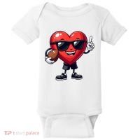 Cute Valentines Day Heart Playing Football Baby Bodysuit thumb 0