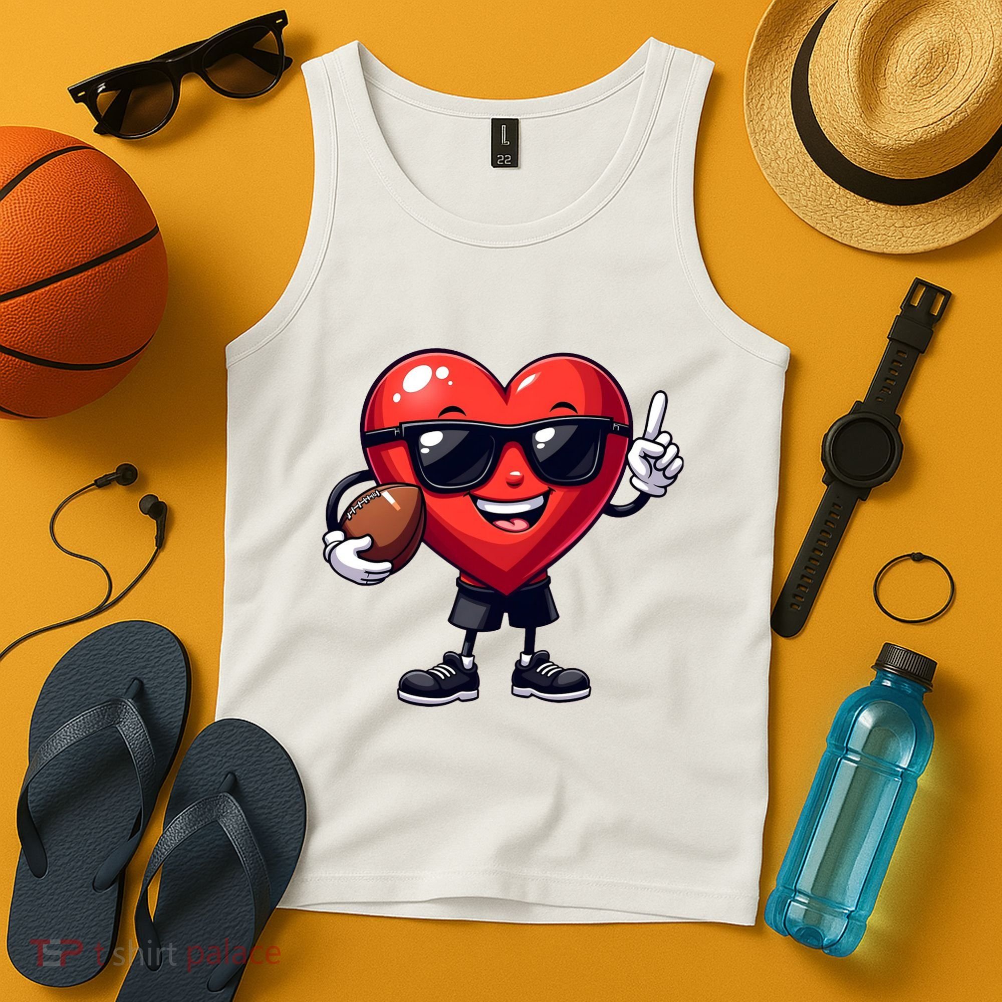 Cute Valentines Day Heart Playing Football Tank Top