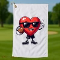 Cute Valentines Day Heart Playing Football Golf Towel thumb 1