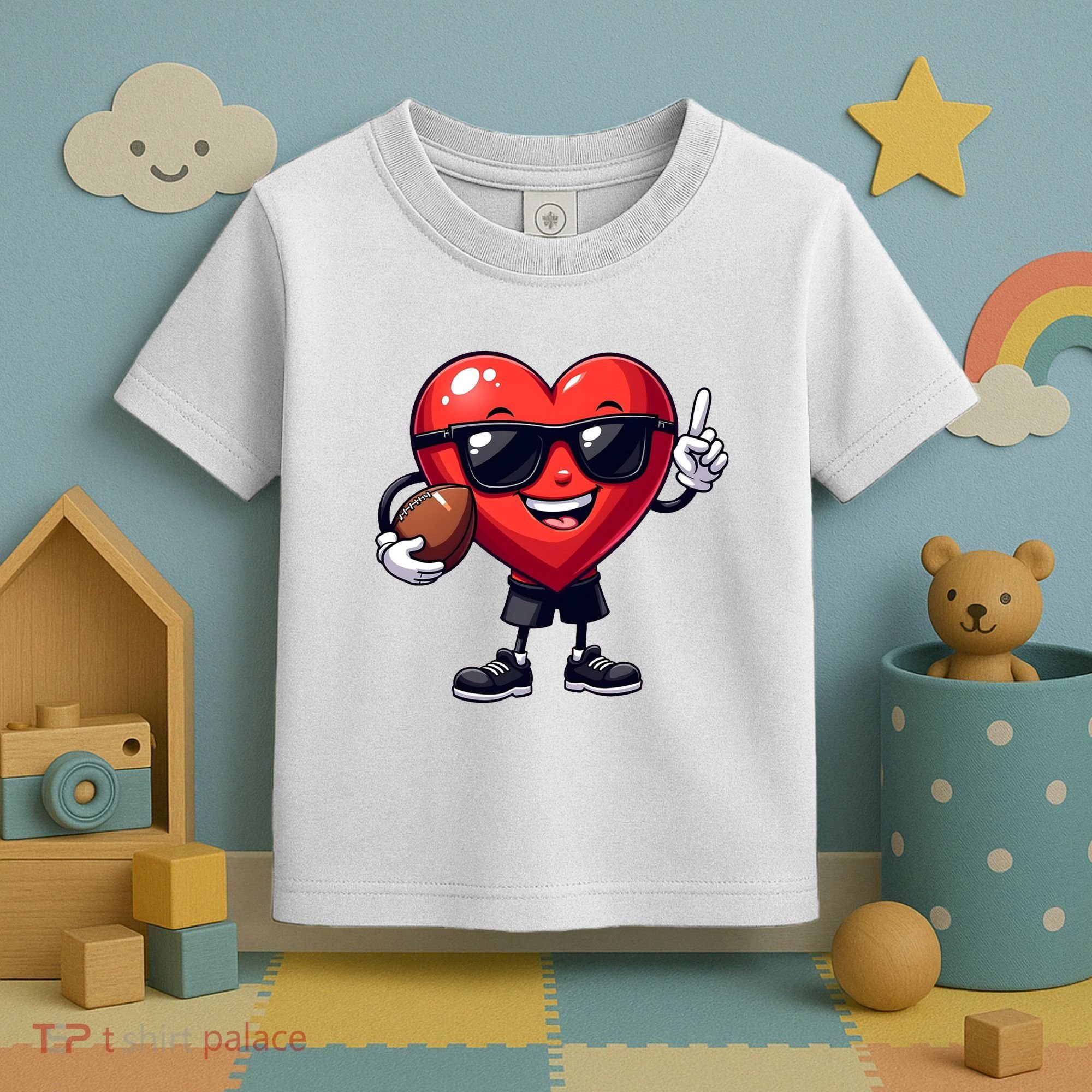 Cute Valentines Day Heart Playing Football Toddler T-Shirt