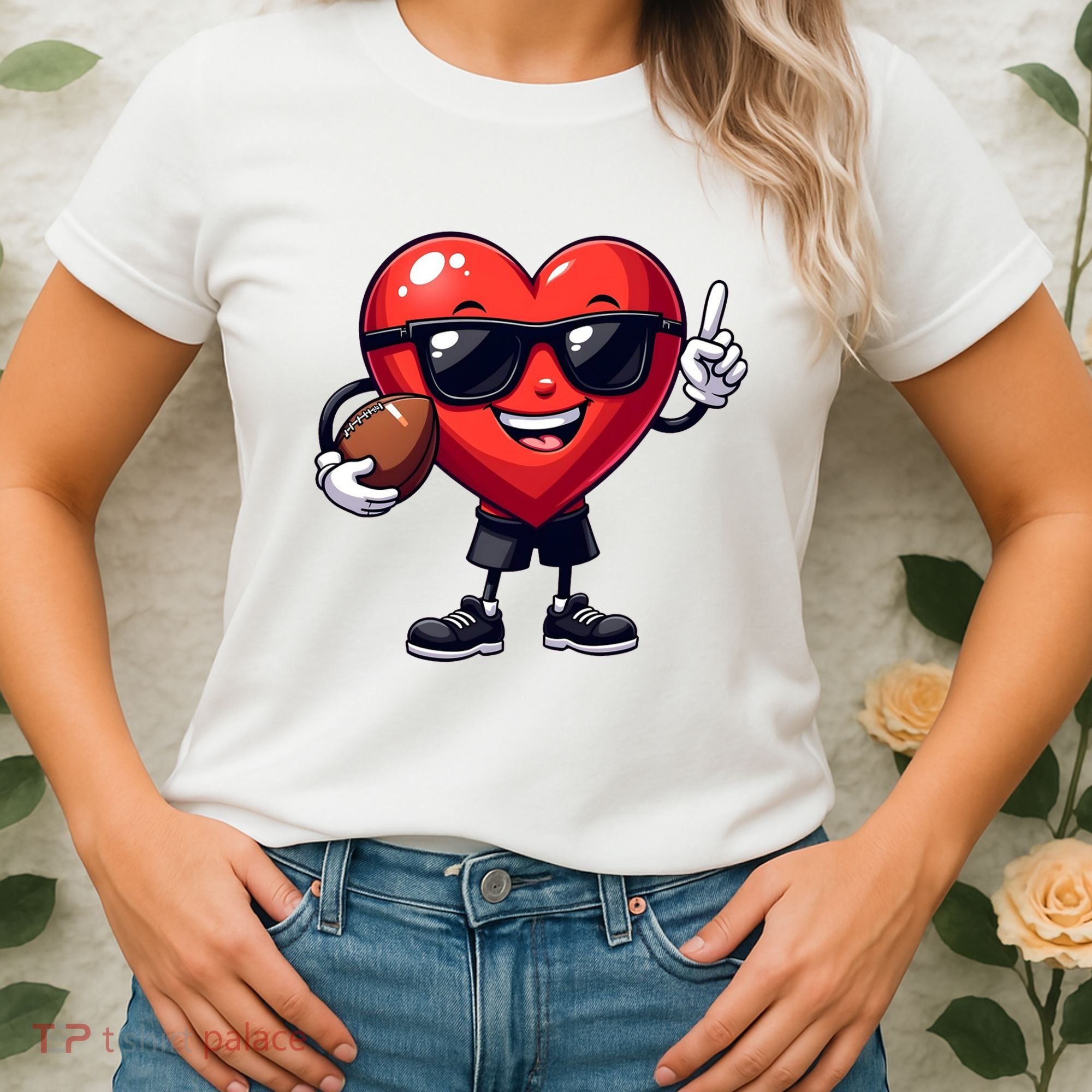 Cute Valentines Day Heart Playing Football Women's T-Shirt
