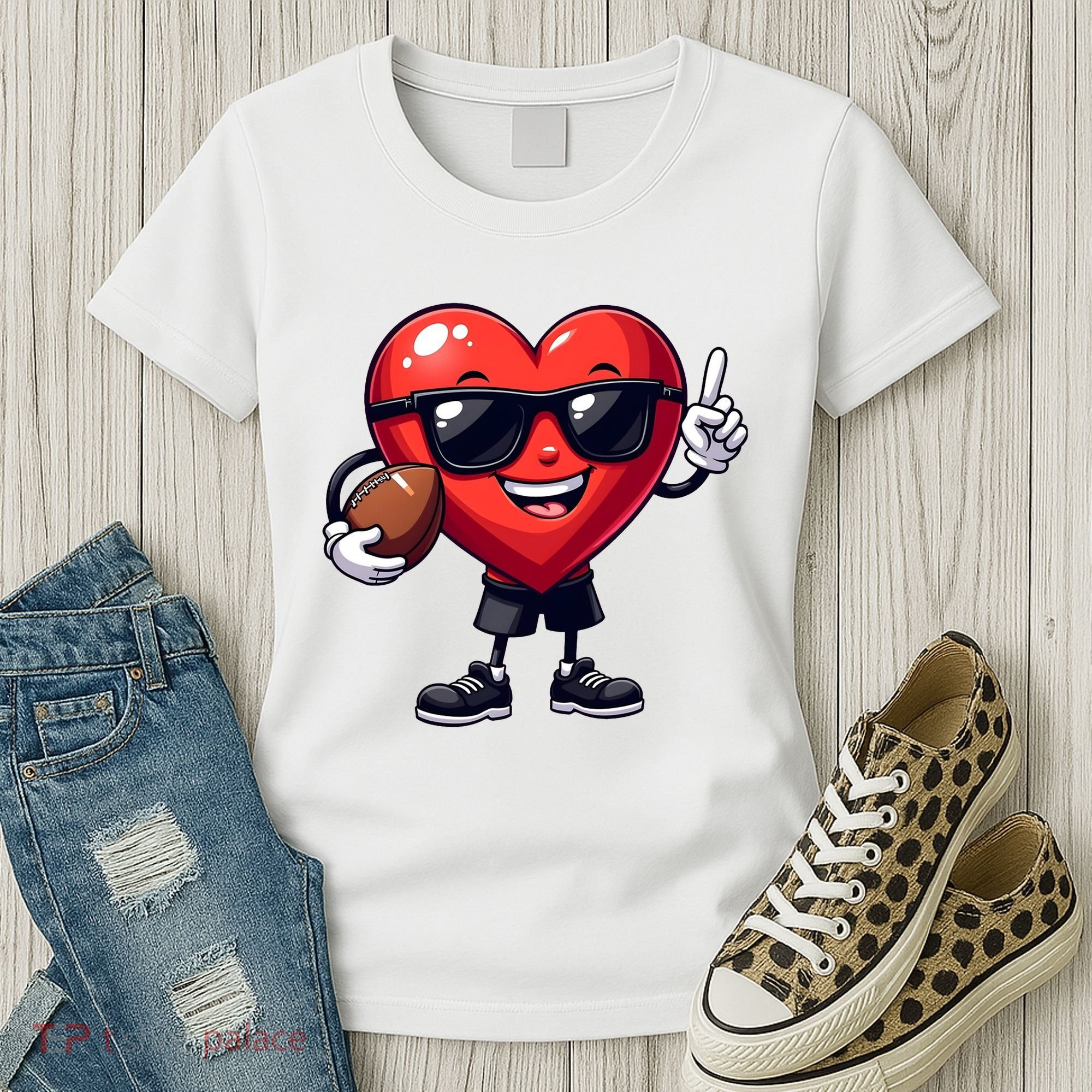 Cute Valentines Day Heart Playing Football Women's T-Shirt