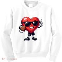 Cute Valentines Day Heart Playing Football Kids Sweatshirt thumb 0