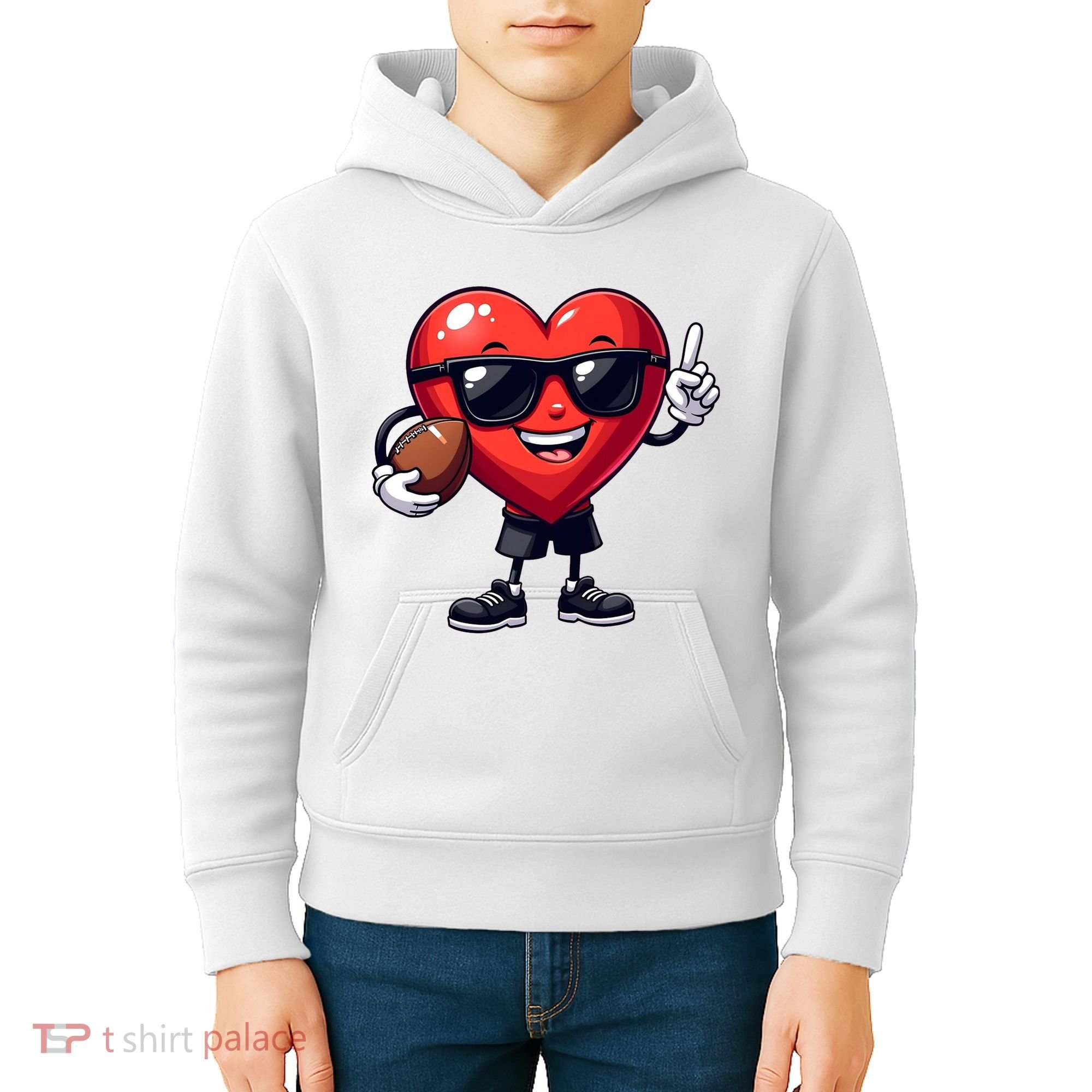 Cute Valentines Day Heart Playing Football Kids Hoodie