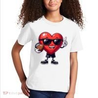 Cute Valentines Day Heart Playing Football Kids T-Shirt thumb 2
