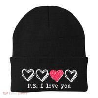 Cute Valentines Day P.S. I Love You Hearts Beanie thumb 0