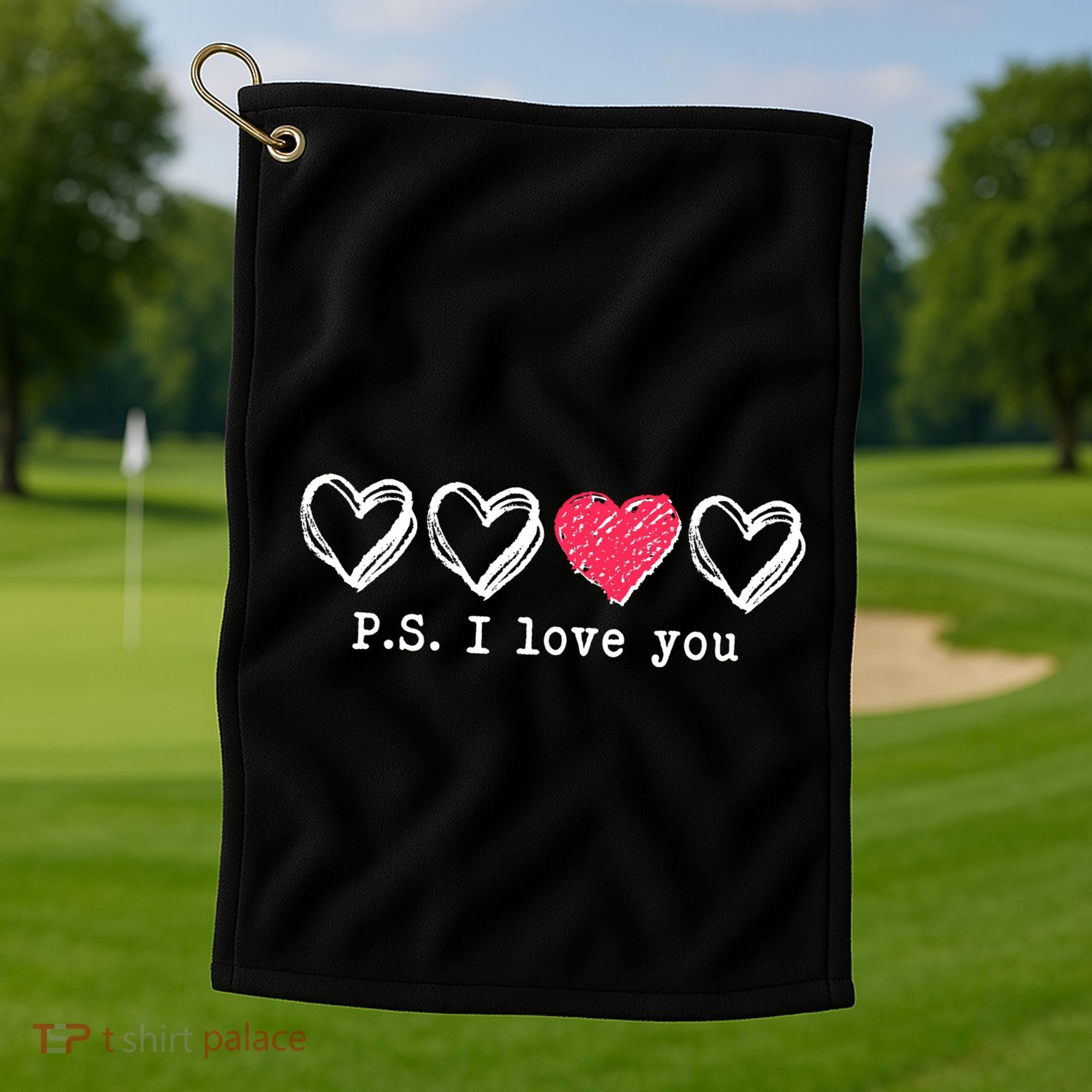 Cute Valentines Day P.S. I Love You Hearts Golf Towel