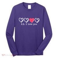 Cute Valentines Day P.S. I Love You Hearts Long Sleeve Shirt thumb 0