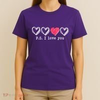 Cute Valentines Day P.S. I Love You Hearts T-Shirt thumb 4