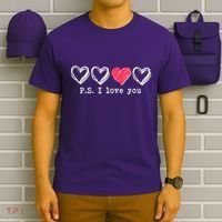 Cute Valentines Day P.S. I Love You Hearts T-Shirt thumb 6