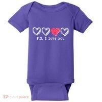 Cute Valentines Day P.S. I Love You Hearts Baby Bodysuit thumb 0