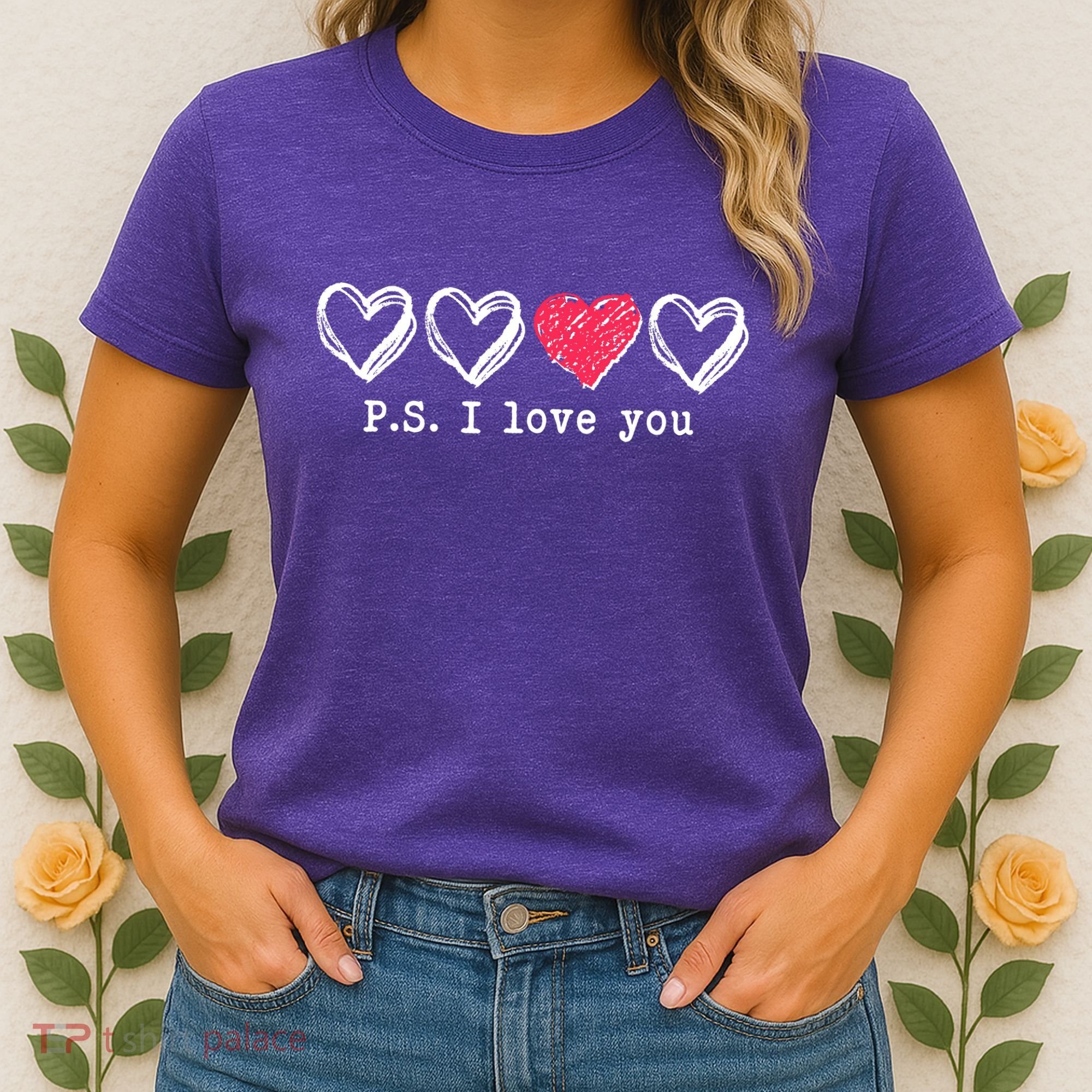 Cute Valentines Day P.S. I Love You Hearts Women's T-Shirt