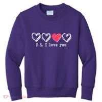 Cute Valentines Day P.S. I Love You Hearts Kids Sweatshirt thumb 0