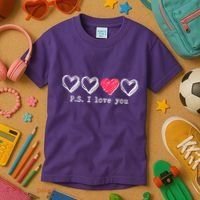 Cute Valentines Day P.S. I Love You Hearts Kids T-Shirt thumb 3