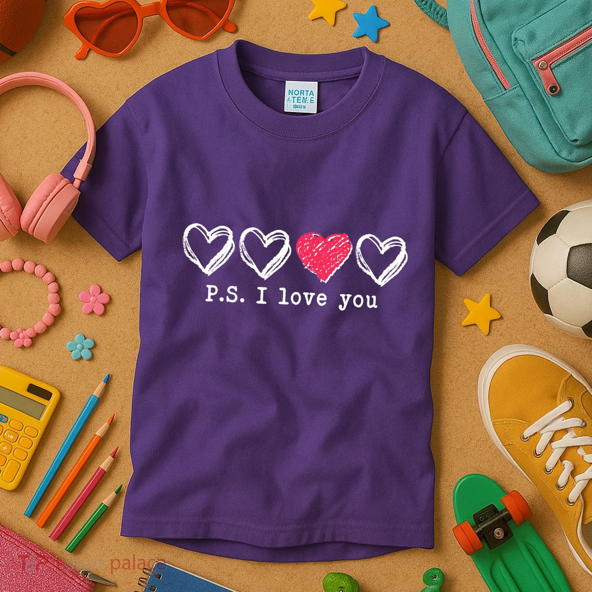 Cute Valentines Day P.S. I Love You Hearts Kids T-Shirt