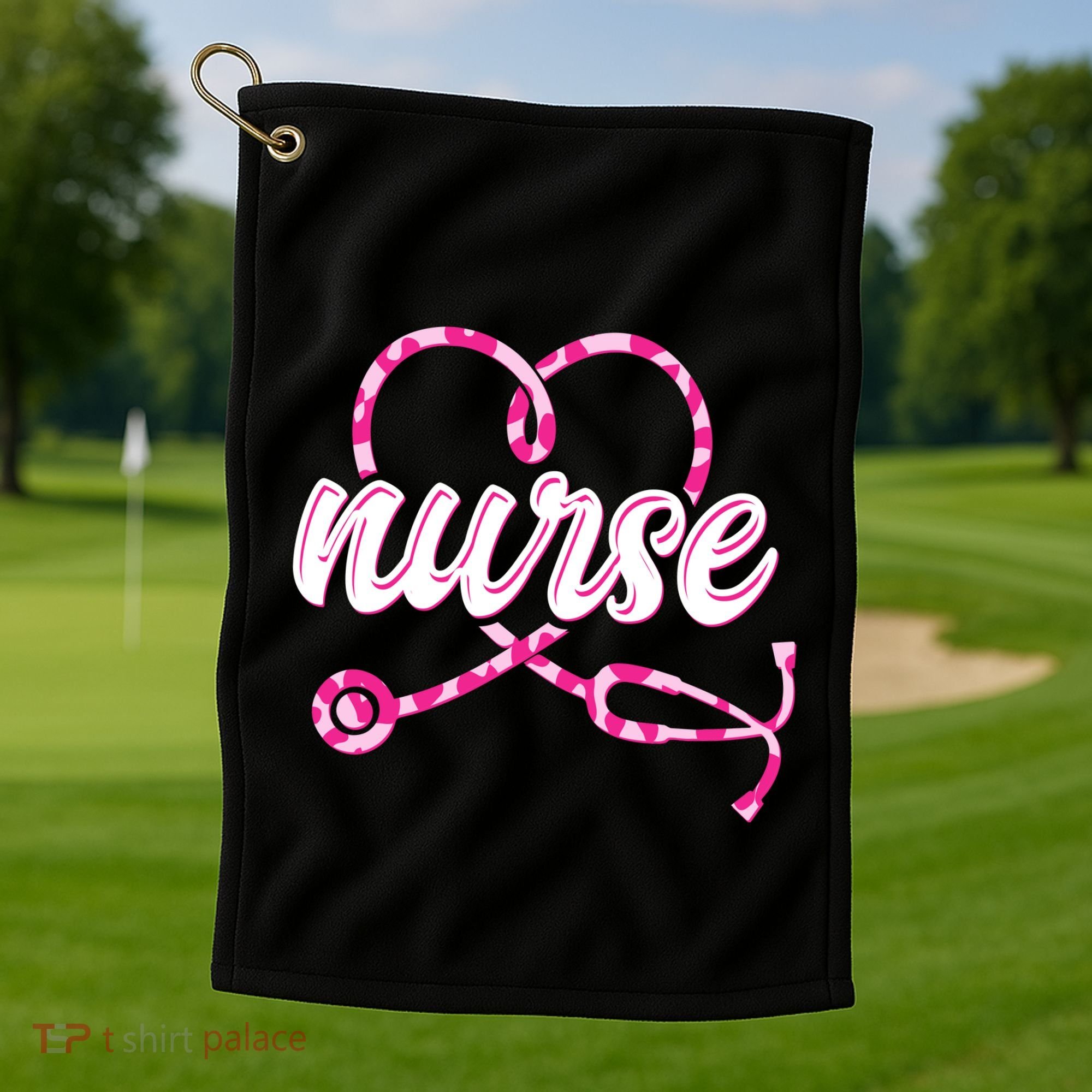 Cute Valentines Day Nurse Heart Stethoscope Golf Towel