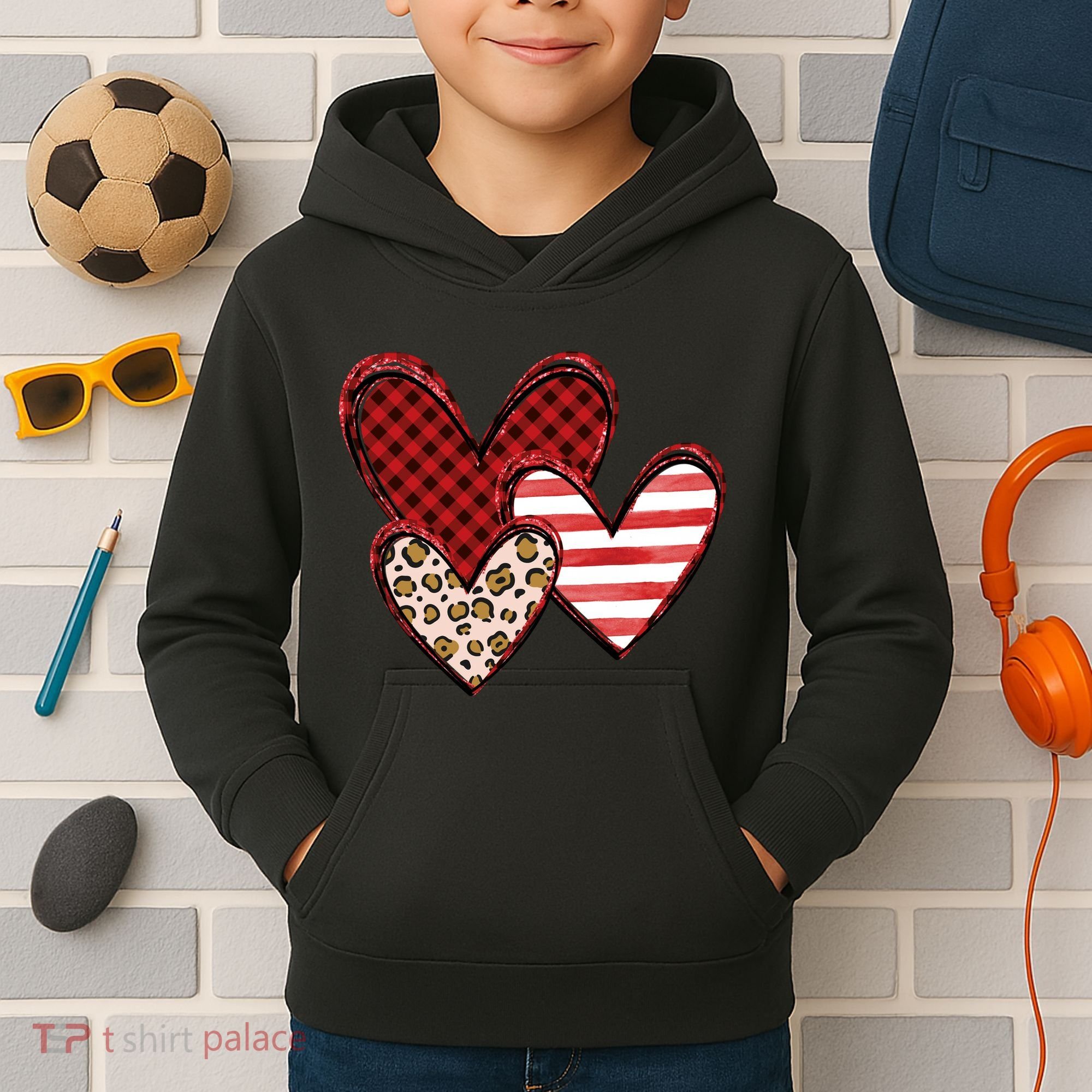 Cute Valentines Day Heart Pattern Kids Hoodie