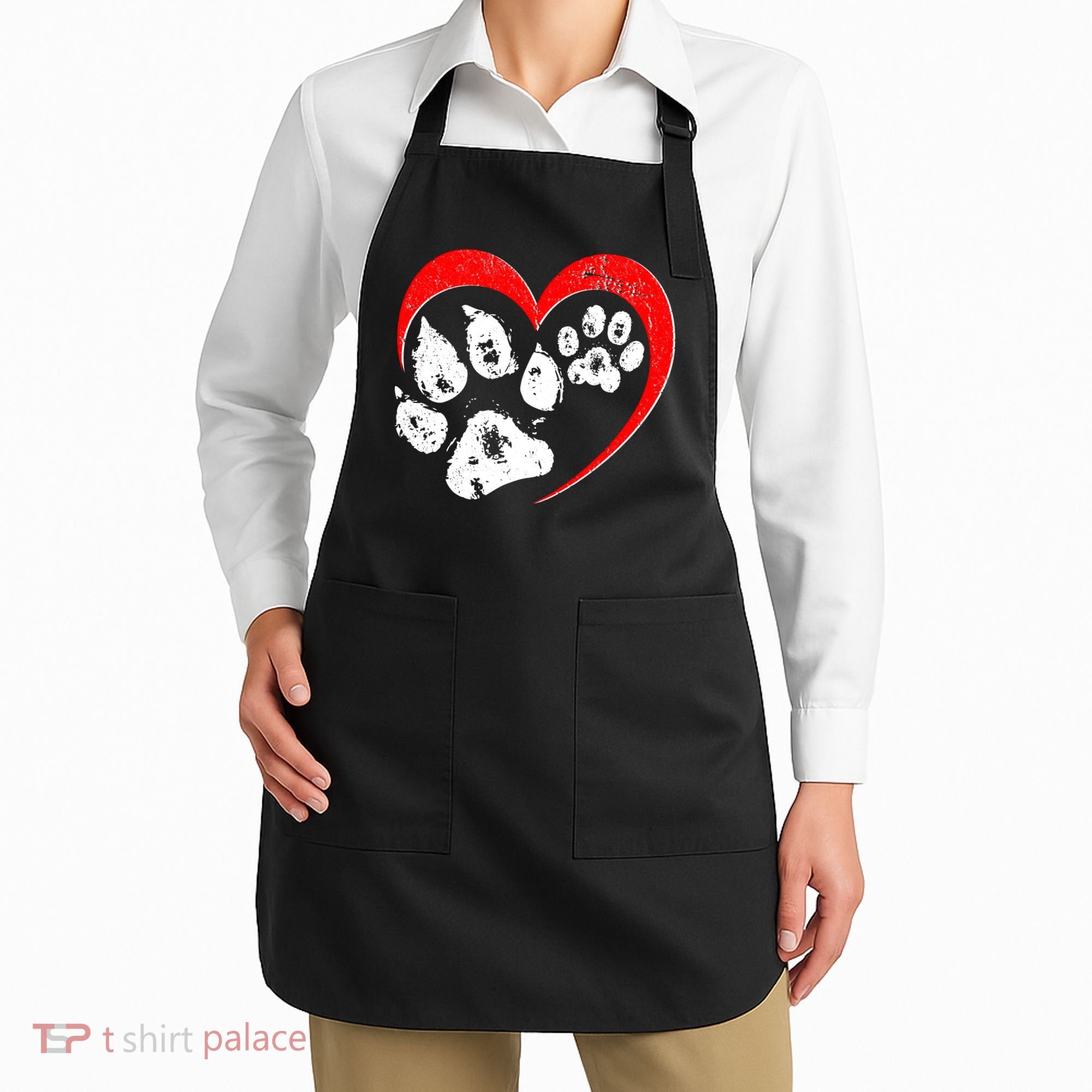 Cute Valentines Day Pet Lover Dog And Cat Paw Prints Apron