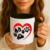 Cute Valentines Day Pet Lover Dog And Cat Paw Prints Coffee Mug thumb 3