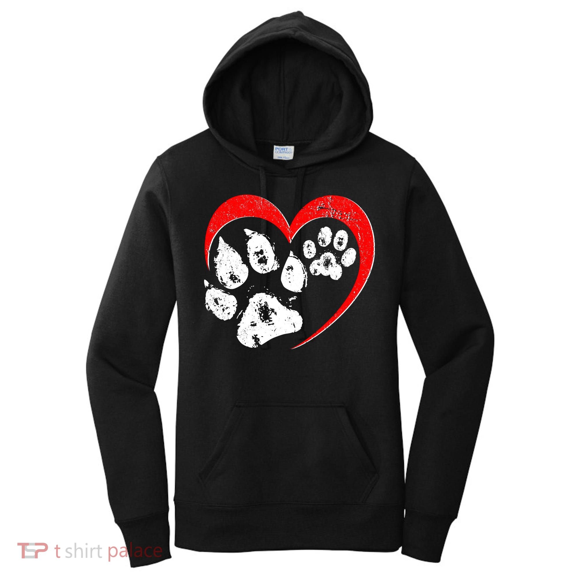 Cute Valentines Day Pet Lover Dog And Cat Paw Prints Women's Hoodie