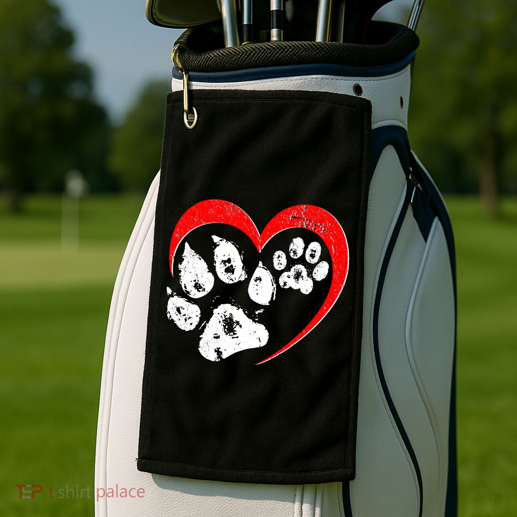 Cute Valentines Day Pet Lover Dog And Cat Paw Prints Golf Towel