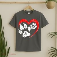 Cute Valentines Day Pet Lover Dog And Cat Paw Prints T-Shirt thumb 2