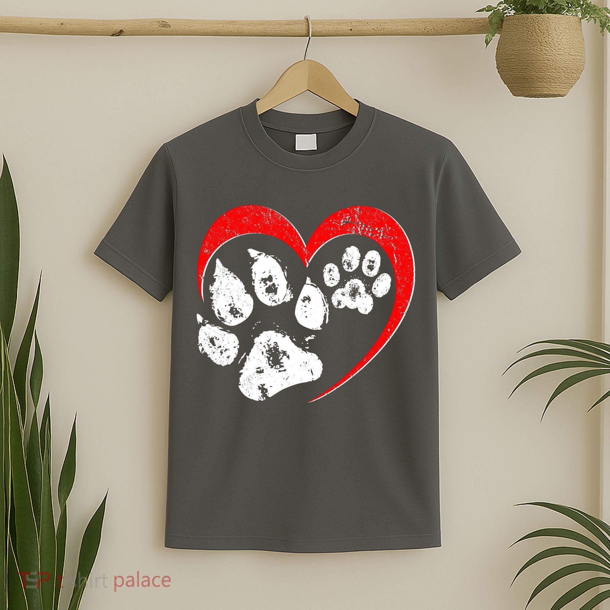 Cute Valentines Day Pet Lover Dog And Cat Paw Prints T-Shirt