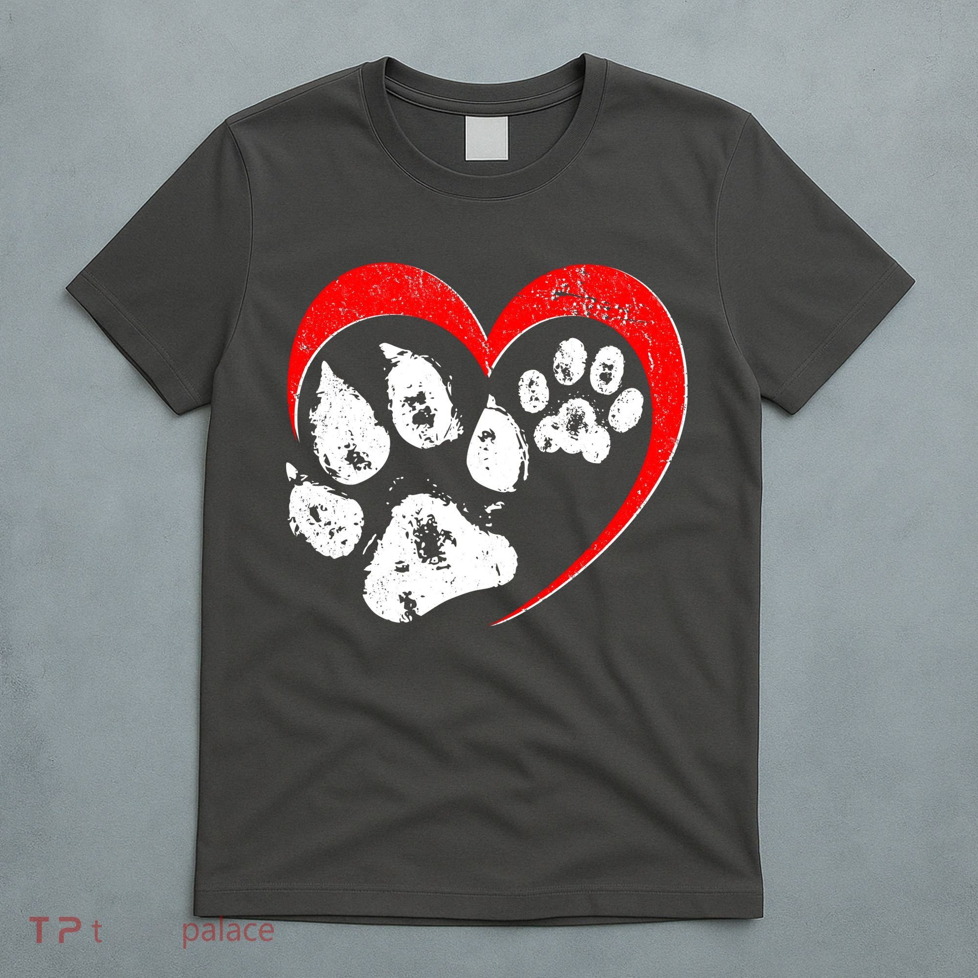 Cute Valentines Day Pet Lover Dog And Cat Paw Prints T-Shirt