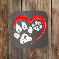 Cute Valentines Day Pet Lover Dog And Cat Paw Prints Coaster thumb 0