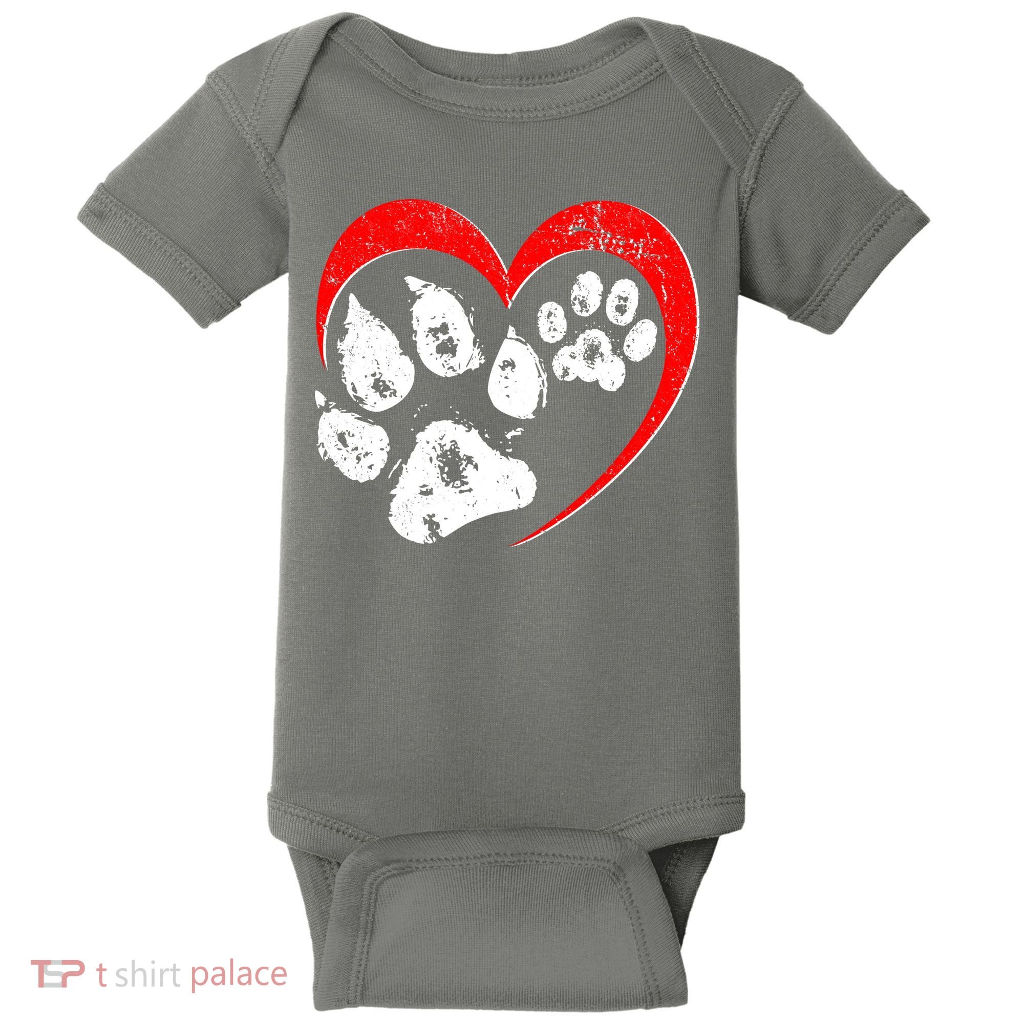 Cute Valentines Day Pet Lover Dog And Cat Paw Prints Baby Bodysuit