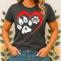 Cute Valentines Day Pet Lover Dog And Cat Paw Prints Women's T-Shirt thumb 2