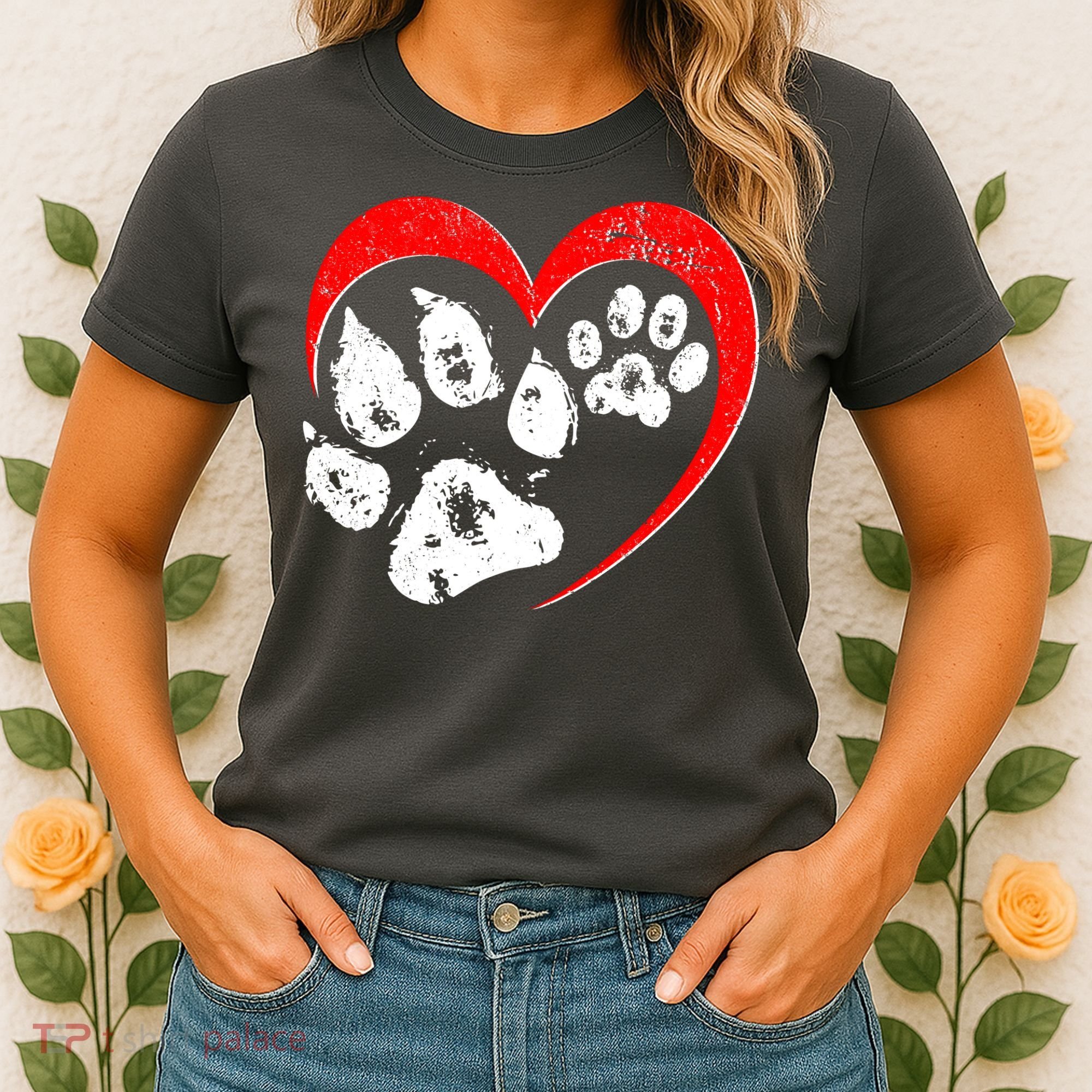 Cute Valentines Day Pet Lover Dog And Cat Paw Prints Women's T-Shirt