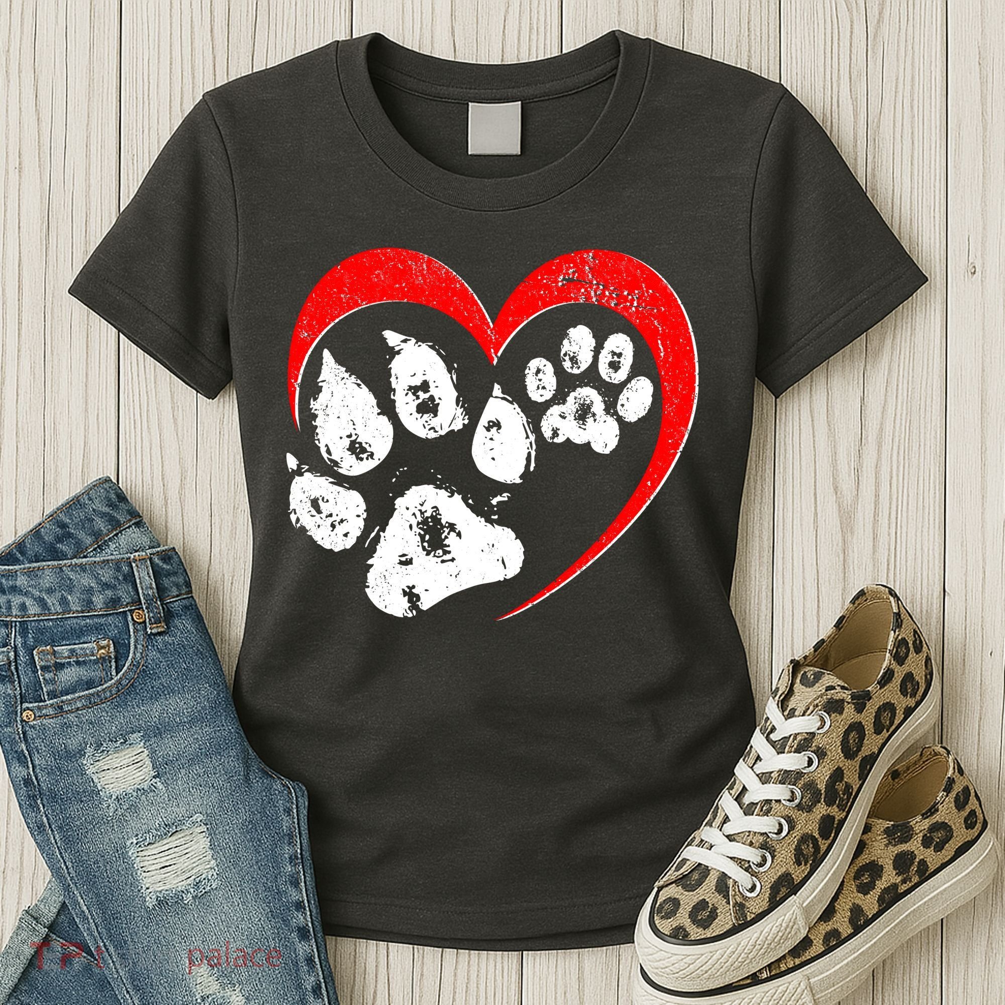 Cute Valentines Day Pet Lover Dog And Cat Paw Prints Women's T-Shirt