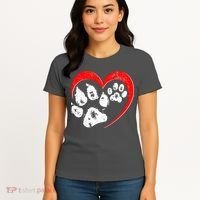Cute Valentines Day Pet Lover Dog And Cat Paw Prints Women's T-Shirt thumb 4