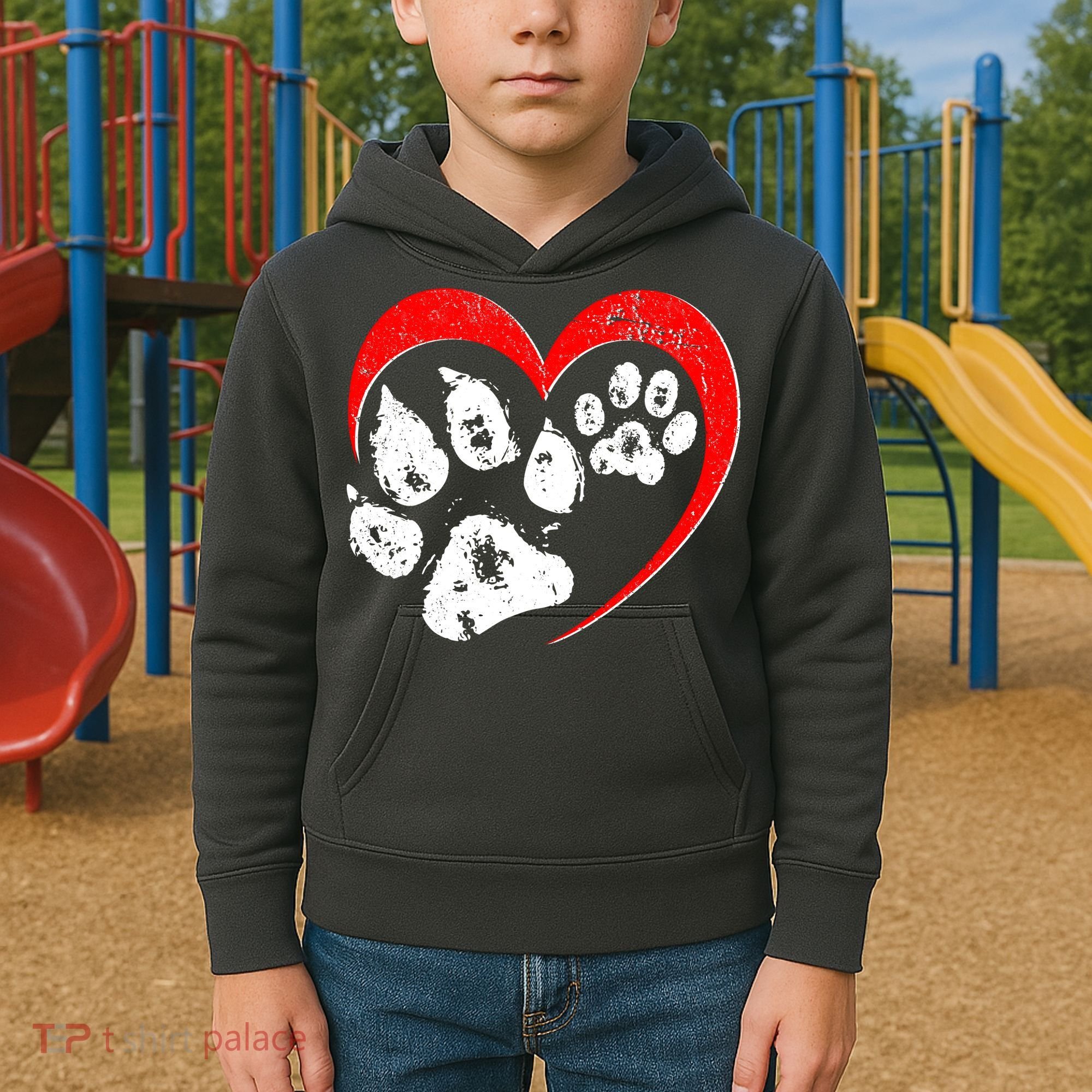 Cute Valentines Day Pet Lover Dog And Cat Paw Prints Kids Hoodie