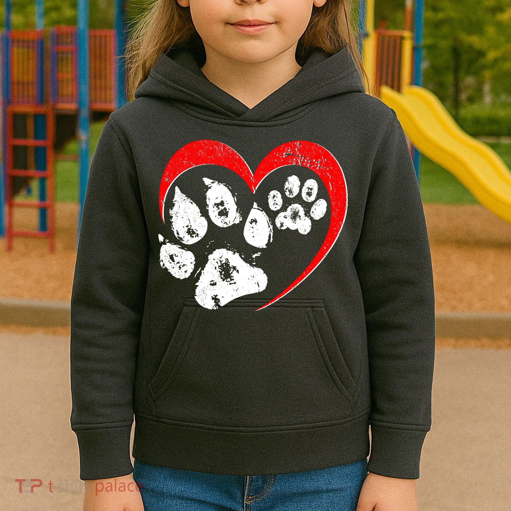 Cute Valentines Day Pet Lover Dog And Cat Paw Prints Kids Hoodie