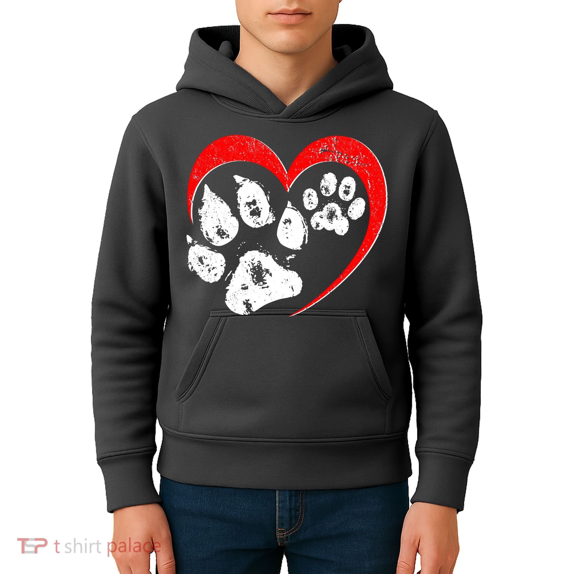 Cute Valentines Day Pet Lover Dog And Cat Paw Prints Kids Hoodie