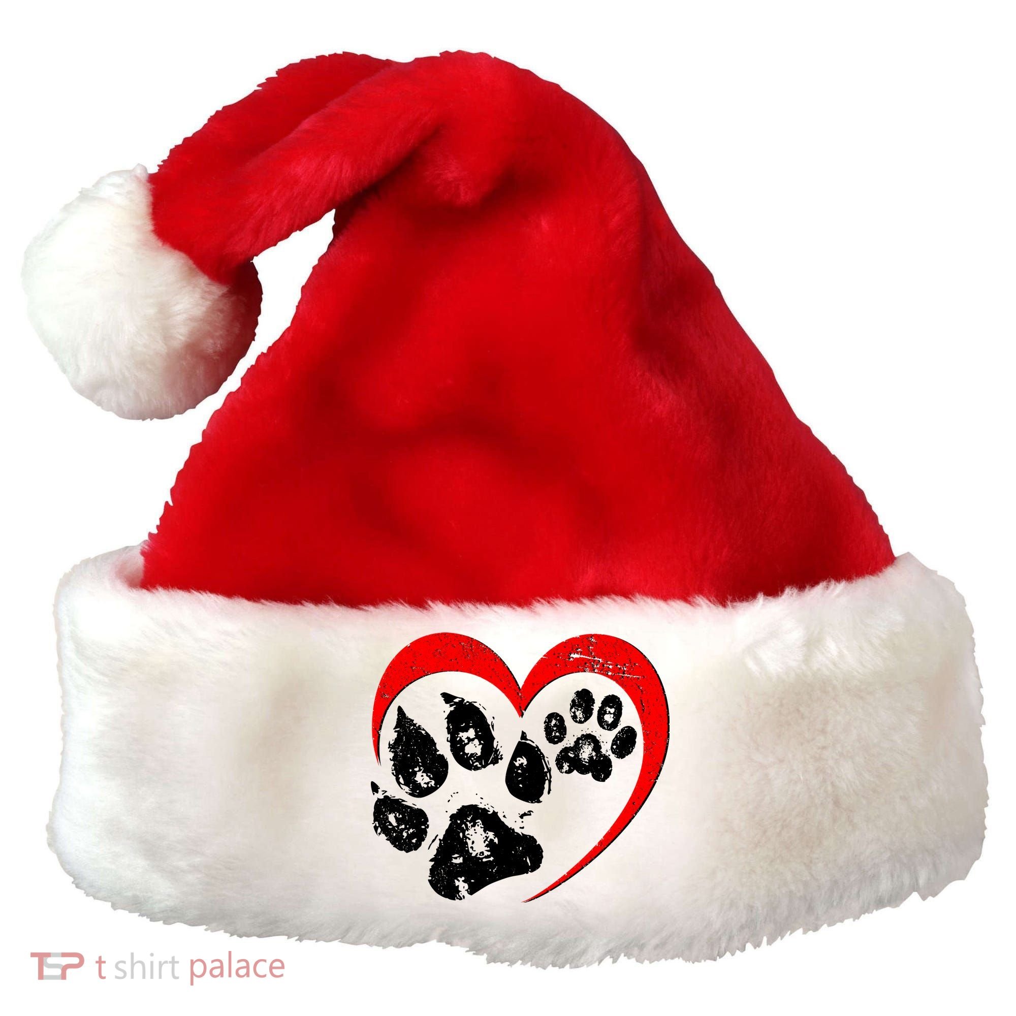 Cute Valentines Day Pet Lover Dog And Cat Paw Prints Santa Hat