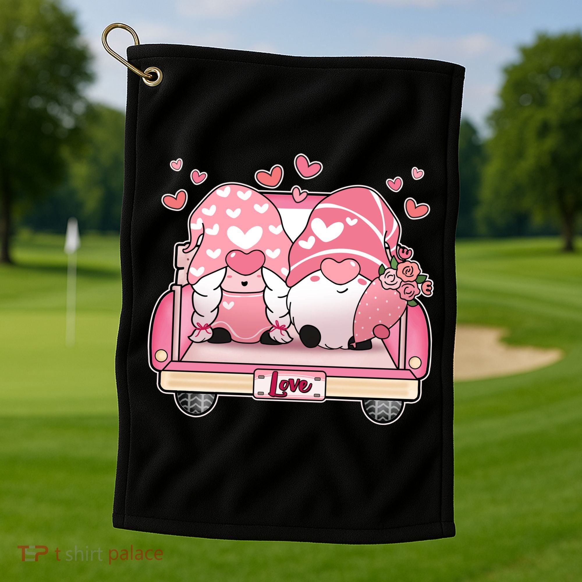Cute Valentines Day Gnome Couple Love Golf Towel