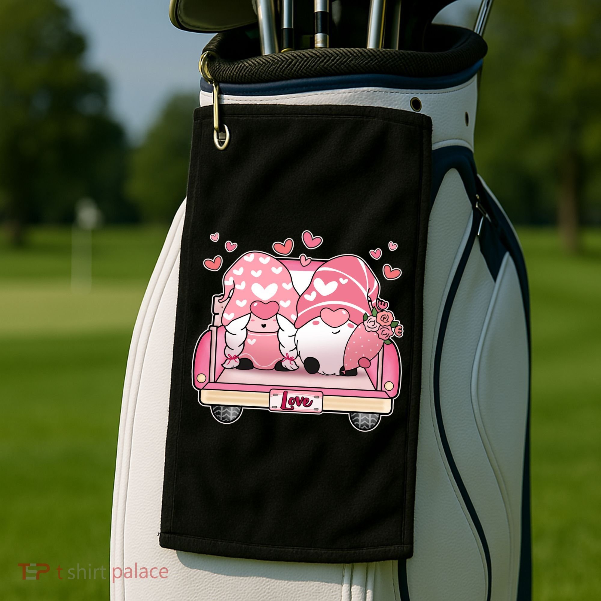 Cute Valentines Day Gnome Couple Love Golf Towel