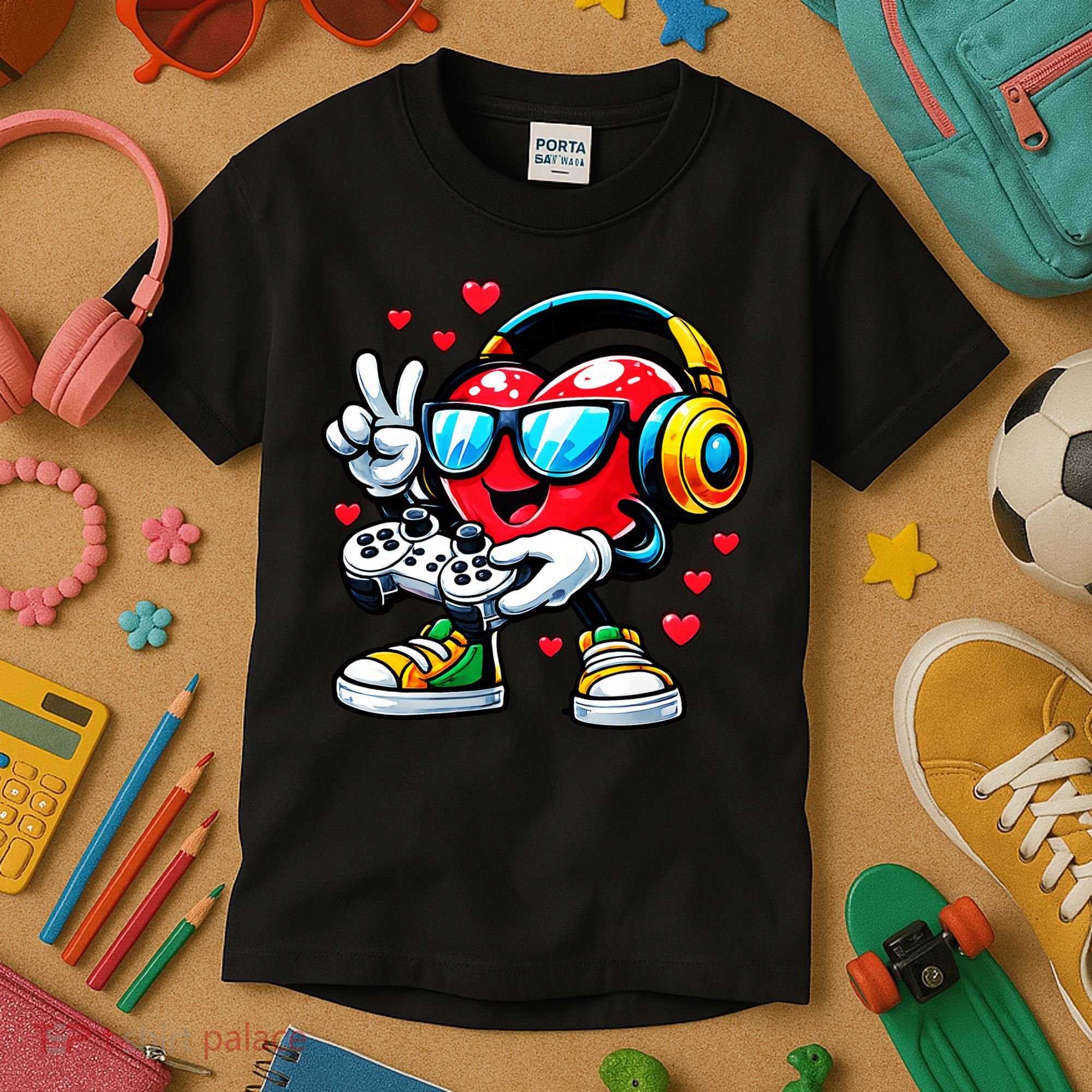 Cool Valentine's Day Gamer Heart Love Gaming Kids T-Shirt