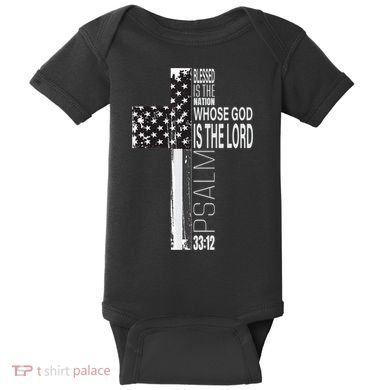 Christian Veteran Distressed American Flag Religious Baby Bodysuit