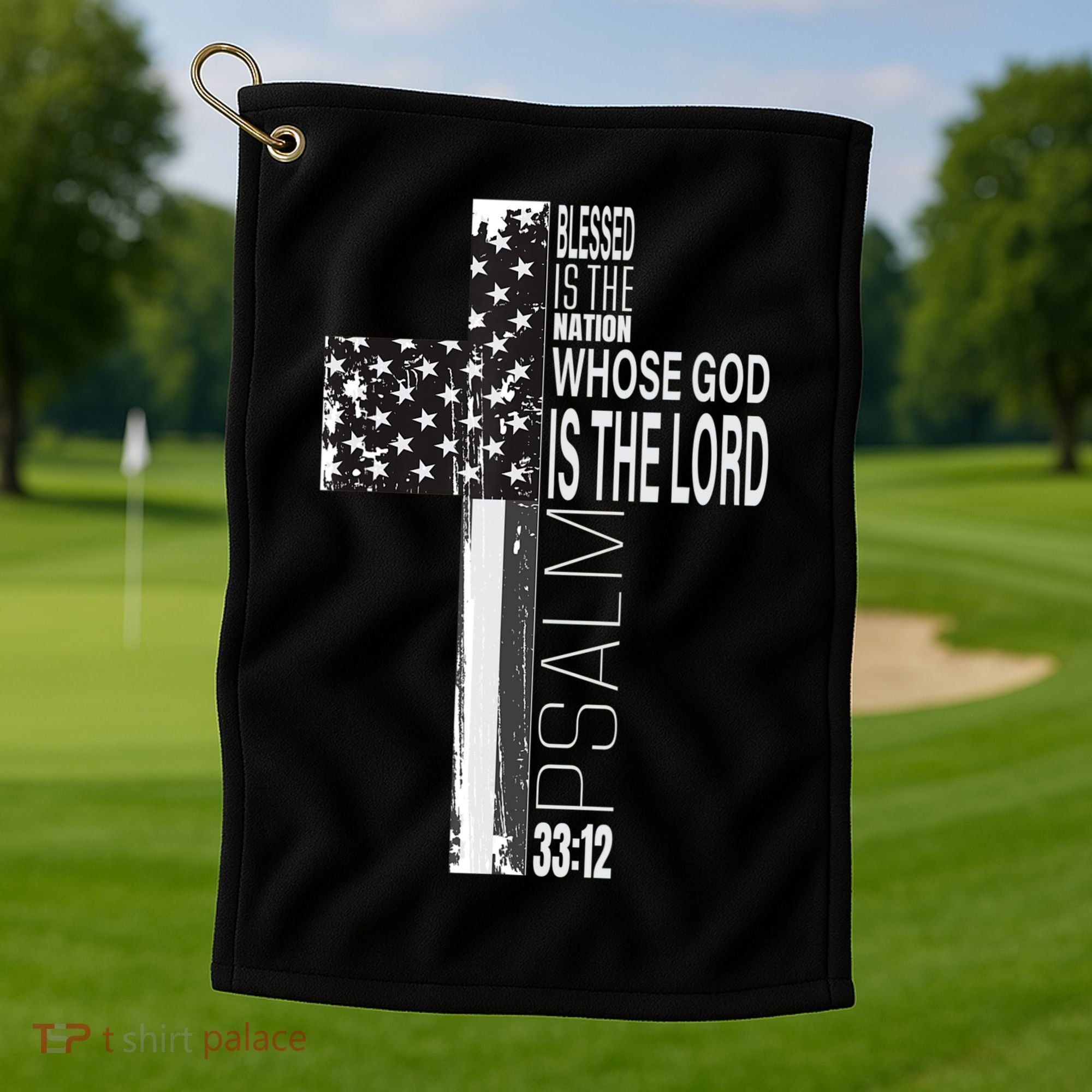 Christian Veteran Distressed American Flag Religious Golf Towel