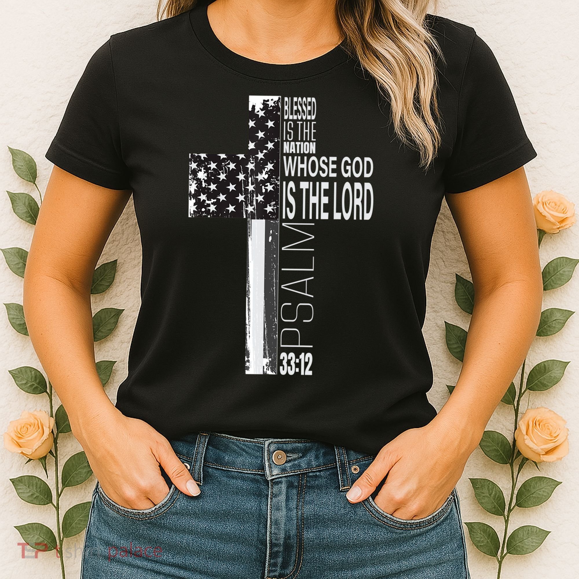 Christian Veteran Distressed American Flag Religious Women's T-Shirt