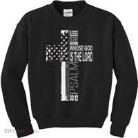 Christian Veteran Distressed American Flag Religious Kids Sweatshirt thumb 0