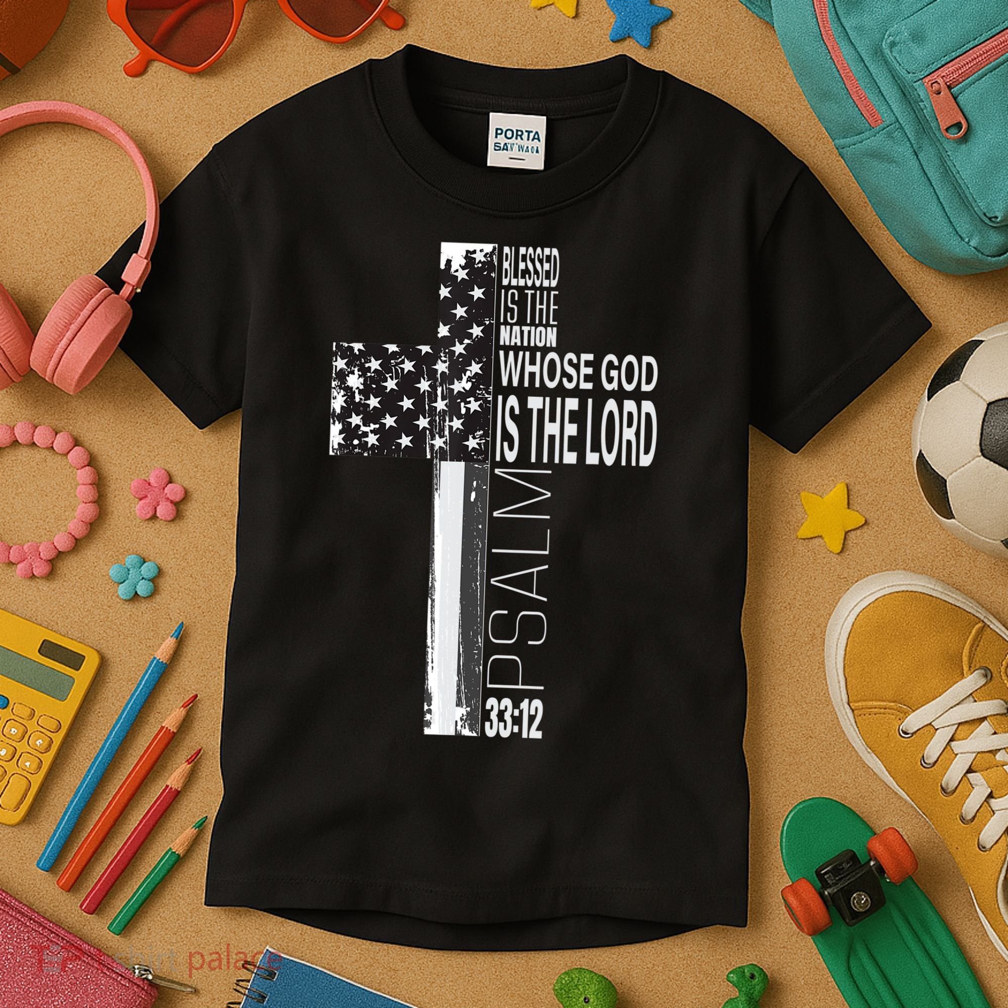 Christian Veteran Distressed American Flag Religious Kids T-Shirt