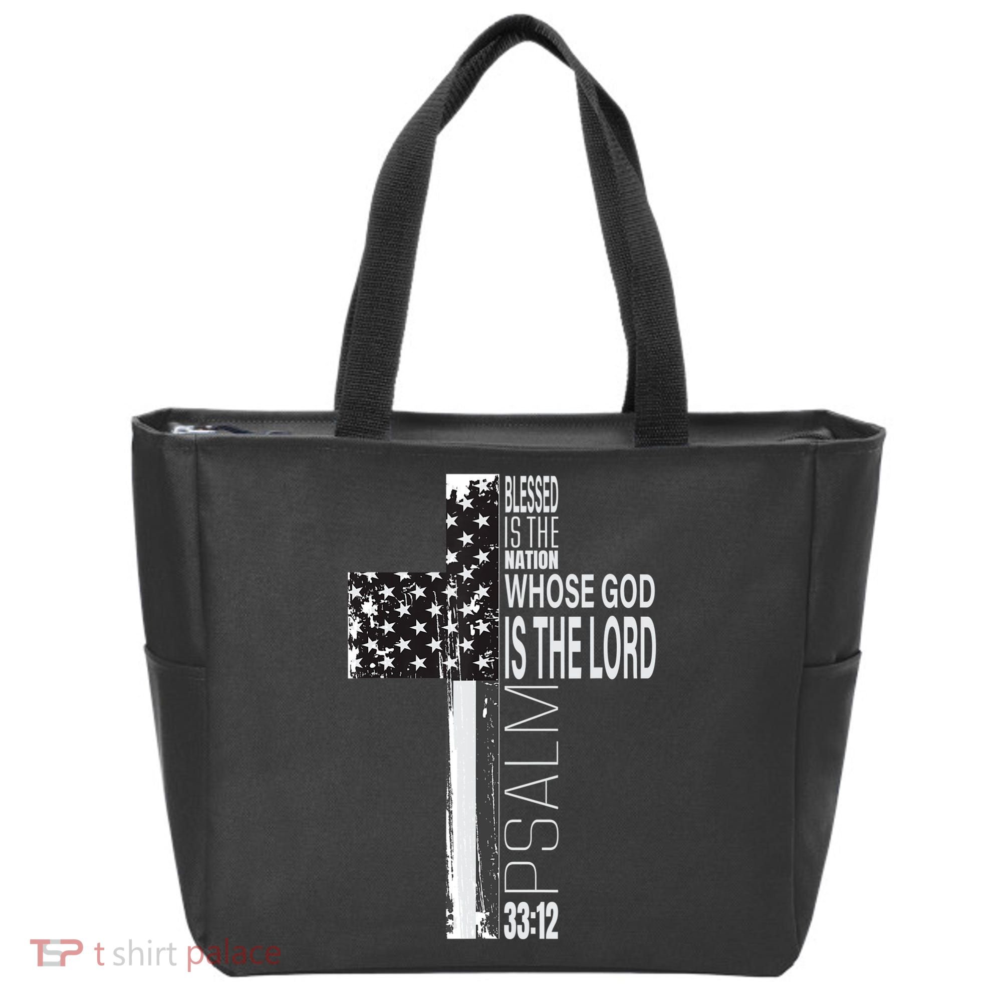 Christian Veteran Distressed American Flag Religious Tote Bag