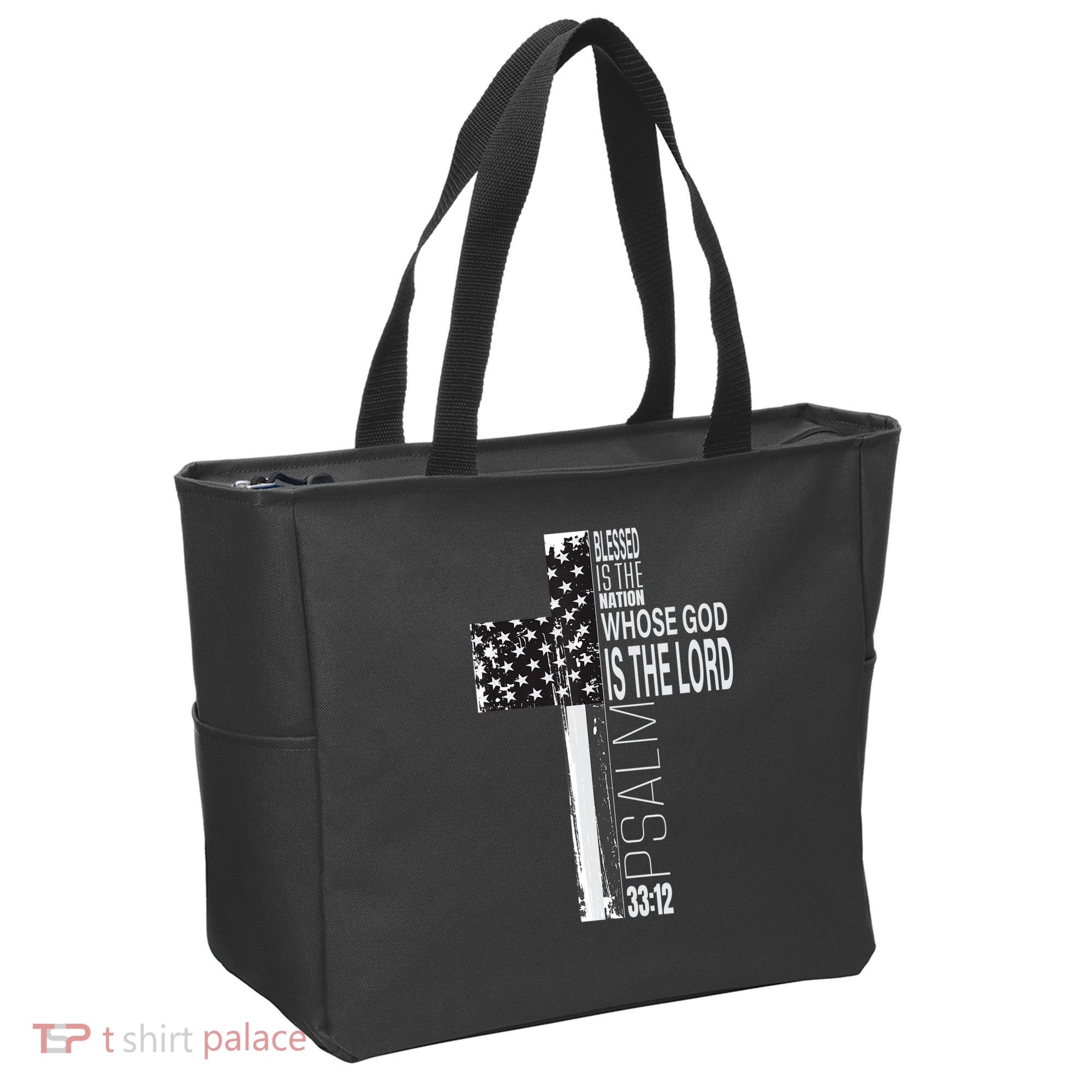Christian Veteran Distressed American Flag Religious Tote Bag