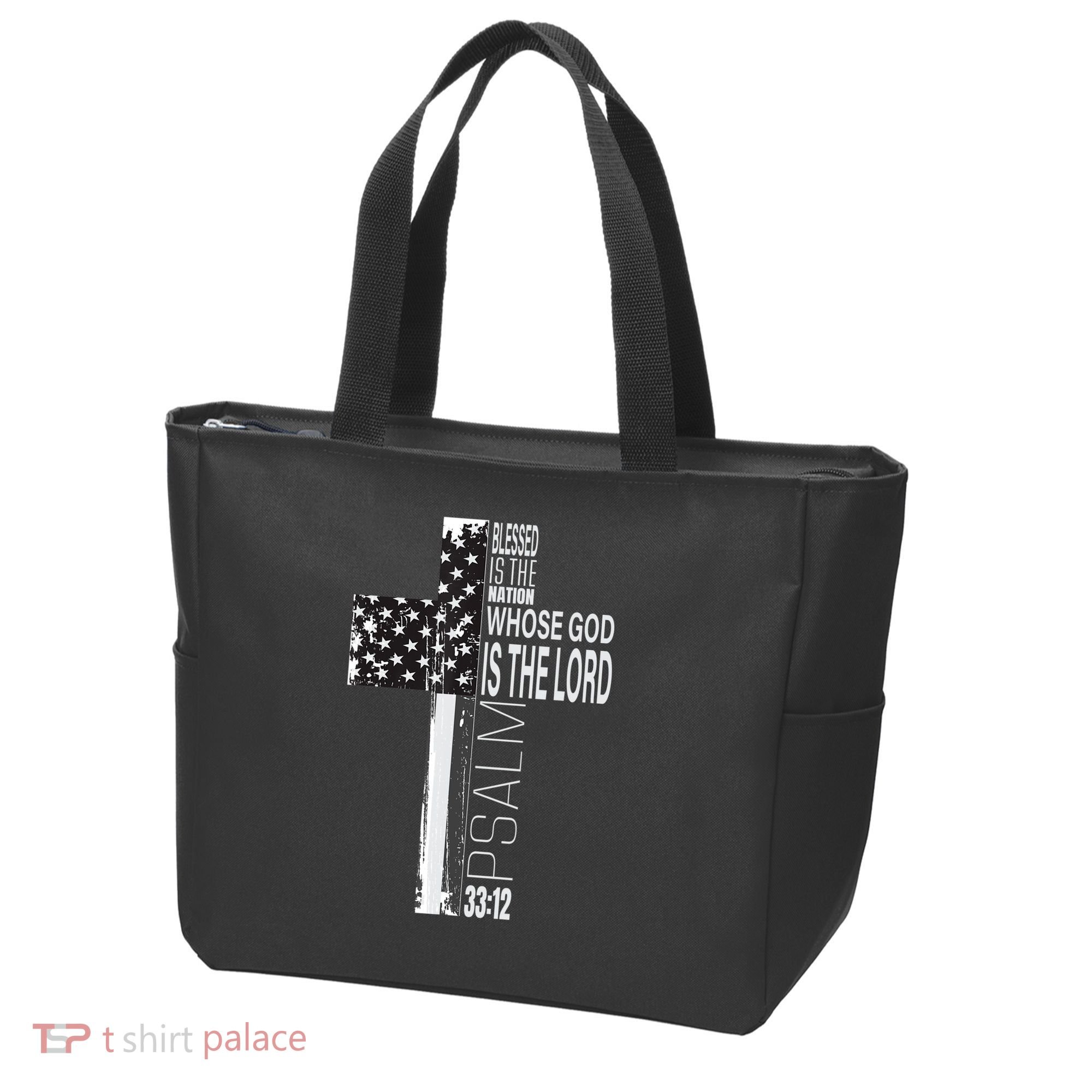 Christian Veteran Distressed American Flag Religious Tote Bag
