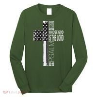 Christian Veteran Distressed American Flag Religious Long Sleeve Shirt thumb 0